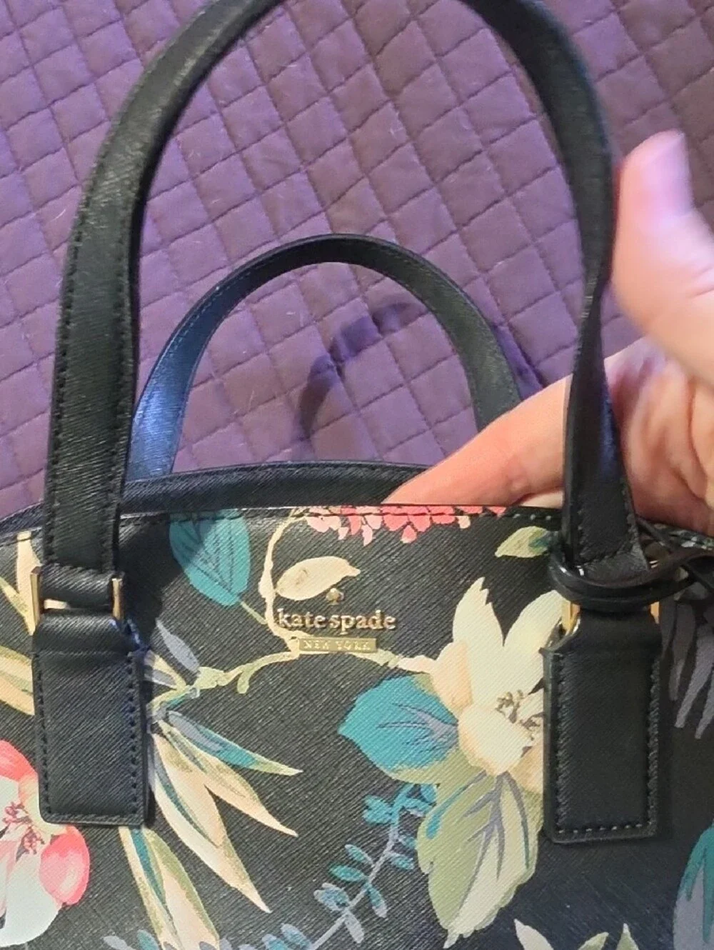 kate spade Black Floral Dome Satchel with Multicolor Blooms